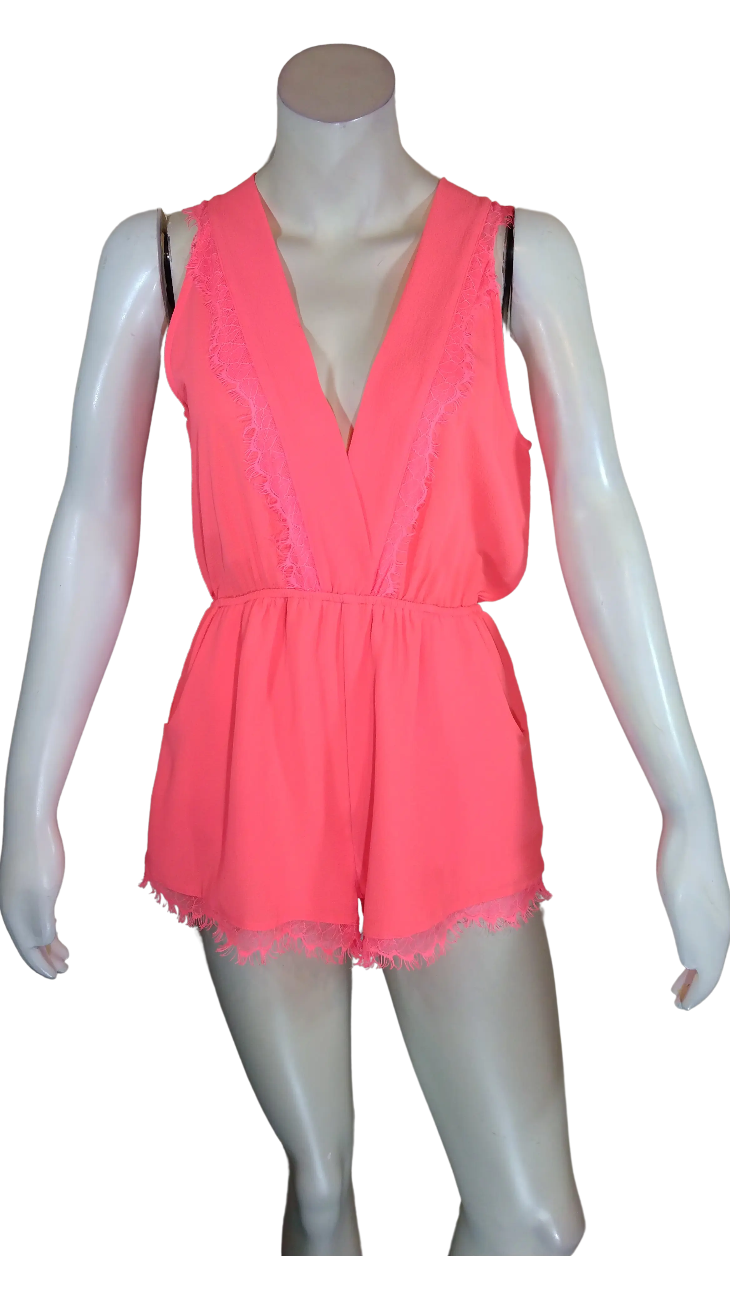 San Joy Women’s Strawberry Romper with Lace Fringe, Size M