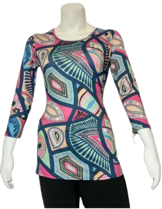 Squirrel’s Home Women’s Pink/Blue Long Sleeve Spoon Shirt, Size Small