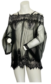 Black Floral Pattern Top with Sleeves and Panty Set Black