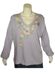 Adrian Delafield Girls’ Purple Long Sleeve Sweater with Embroidered Flowers – XL Acrylic Knit Pullover