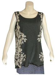 Vanilla Sugar Women’s Floral Tank Top – Light/Dark Grey, 1X Plus Size, Cotton Polyester Blend