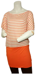Bella D Women’s Orange/Cream Striped Short Sleeve Dress, Size Large