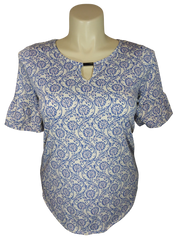 Notations Women’s Cream/Blue/Pink Flowers Top, Size Medium
