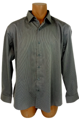 Alfani Men’s Fitted Black/Grey Striped Long Sleeve Shirt, Size XL (17 32-22)