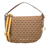 MICHAEL KORS Bedford Signature Medium Crescent Shoulder Bag in Brown and Tan with Gold Tone Hardware