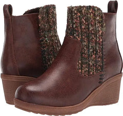 Muk Luks Brown Tweed Novah Wedge Ankle Boots