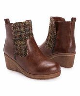 Muk Luks Brown Tweed Novah Wedge Ankle Boots