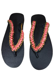 Beaded Unisex Flip Flop Coral Gold Size 11 (measure 10.5")
