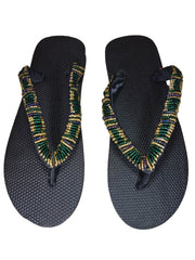 Beaded Unisex Flip Flop Green Gold Size 12.5 (measure 11")