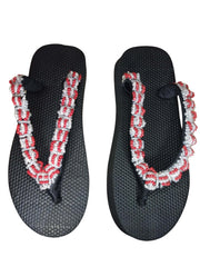 Beaded Unisex Flip Flop Red Clear Size 8 (measure 9.5")