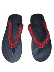 Beaded Unisex Flip Flop Red Size 9.5 (measure 10")