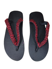 Beaded Unisex Flip Flop Red Black Size 9.5 (measure 10")
