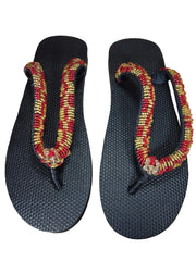 Beaded Unisex Flip Flop Red Gold Peach Size 11 (measure 10.5")