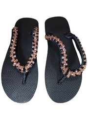 Beaded Unisex Flip Flop Gold Black Size 12.5 (measure 11")