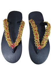 Beaded Unisex Flip Flop Amber Red Size 12.5 (measure 11")