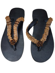 Beaded Unisex Flip Flop Chocolate Peach Size 11 (measure 10.5")