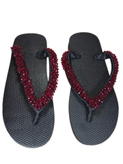 Beaded Unisex Flip Flop Red Size 9.5 (measure 10")