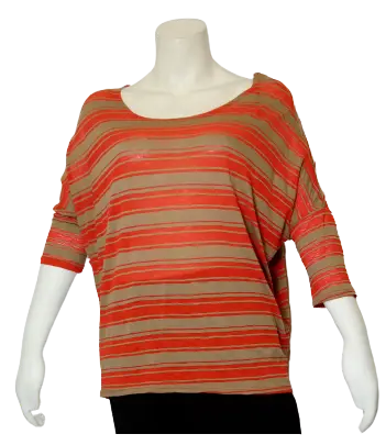 Chris & Carol Women’s Red/Brown Striped 3/4 Sleeve Shirt, Size Medium