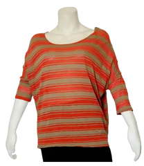 Chris & Carol Women’s Red/Brown Striped 3/4 Sleeve Shirt, Size Medium