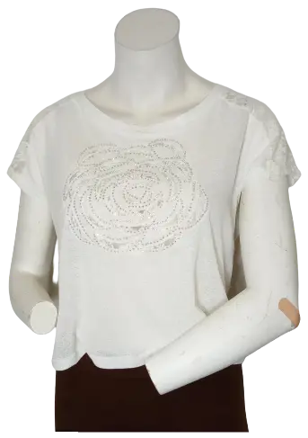 Runway Paris Girls’ White Short Sleeve Shirt with Lace, Size M/L