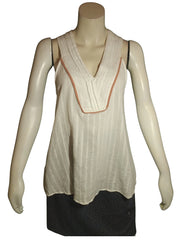 Penelope White, Silver & Brown Sheer Sleeveless Top – Medium