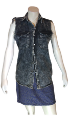 Carmar Women’s Black Distressed Denim Sleeveless Vest, Size Large