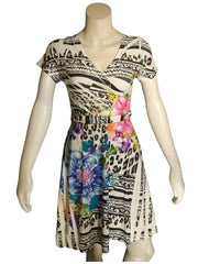 Love In Women's Spray Paint Print Dress – Black, White & Multi, Large, 100% Polyester