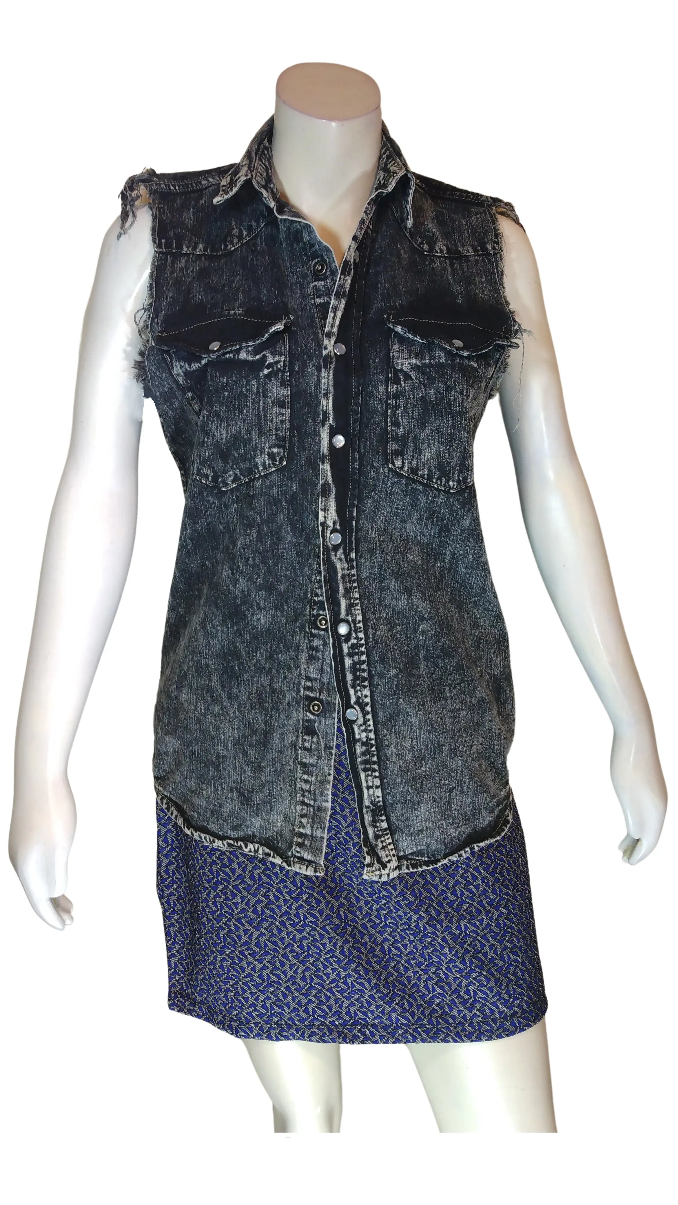 Carmar Women’s Black Distressed Denim Sleeveless Vest, Size XS