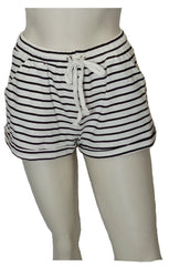 E-Lady Girls’ Black & White Stripe Shorts – Size 10, Stretch Fit, Polyester Blend