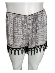 Jaase Girls’ Purple/Grey Snakeskin Shorts with Fringe, Size Small