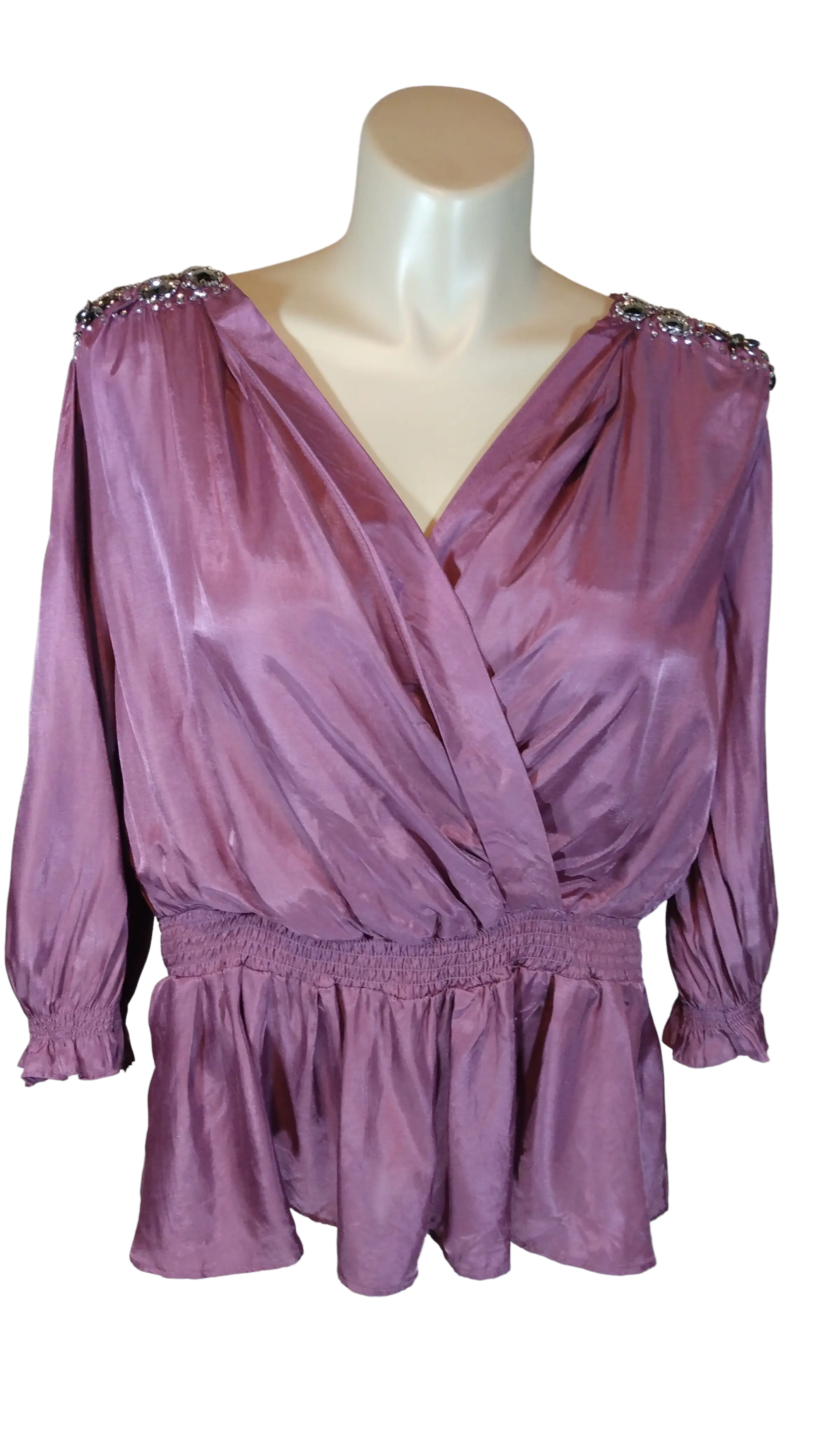 Ja Ja & Co Women’s Burgundy Beaded Sheer Wrap Blouse, Size 2X