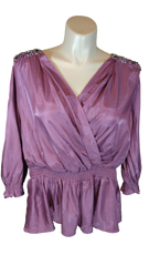 Ja Ja & Co Women’s Burgundy Beaded Sheer Wrap Blouse, Size 2X