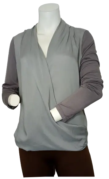 Leshop Women’s Grey Long Sleeve Open Shirt, Size Medium