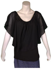 Blush Women’s Black Tee with Yoke Overlay, Size Medium