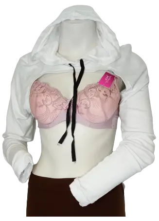 Glitz Women’s White Crop Top Hoodie, Size Large