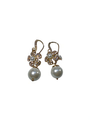 Gold Tone Rhinestone & Faux Pearl Flower Drop Earrings – Anne Klein Fashion Jewelry for Women