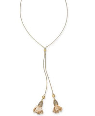 Gold necklace with floral pendants on a white background
