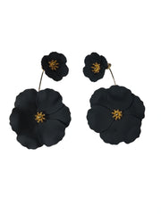 Zenzii Black & Gold-Tone Flower Drop Earrings – Bold Fashion Jewelry for Elegant Statement Style