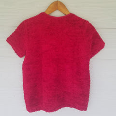 House of Three Burgundy Short Sleeve Fuzzy Crop Sweater