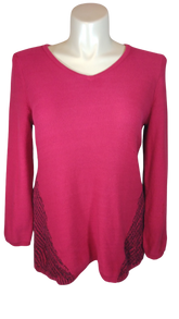 Style and Co. Red/Black Diagonal Stripe Edged Sweater