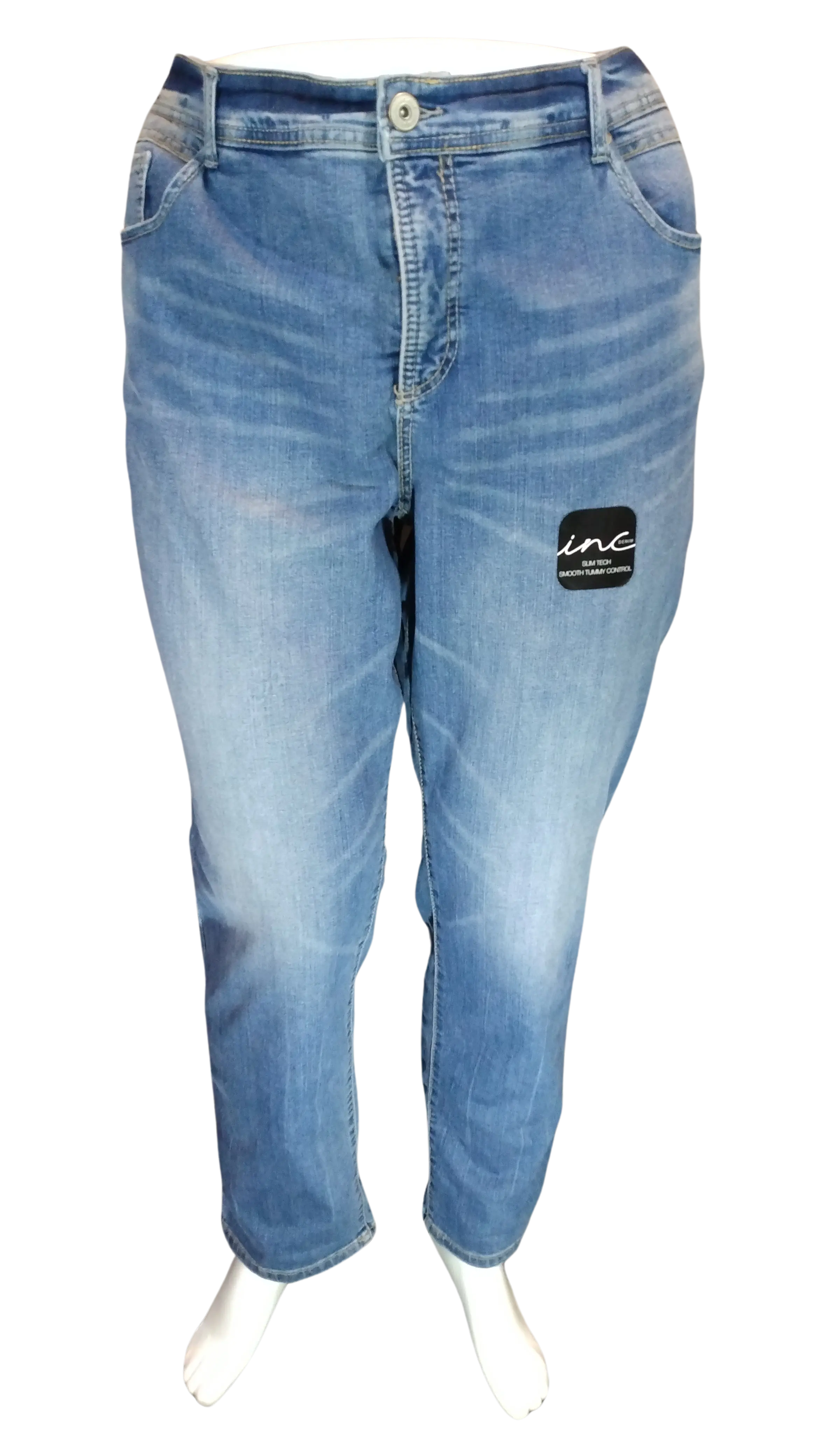 Inc Denim Women’s Blue Jeans with Smooth Tummy Control, Size 24W