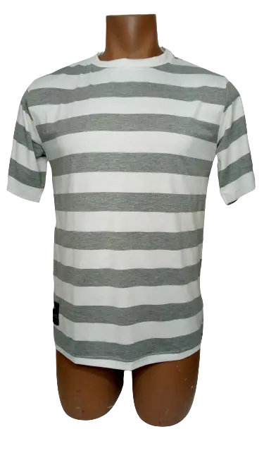 Zaful Men’s Grey/White Striped Short Sleeve Shirt, Size Large