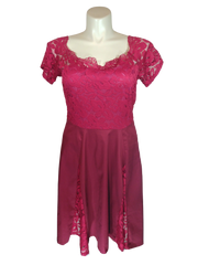 Diva General Collection Women’s Red Short Sleeve Dress with Lace, Size Large