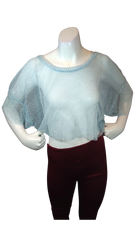 Glitz Girls’ Aqua Mesh Crop Top (Minor Front Pull Near Neck), Size Large