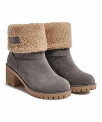 RXFSP Gray Sherpa-Cuff Outdoor High Heeled Boots