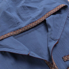 E-RÃtro Blue Pocket Button-Up Hooded Swing Jacket