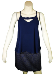 Paper Moon Navy Top – Women’s Stylish Back Zipper Blouse featuring a trendy design and comfortable fabric.