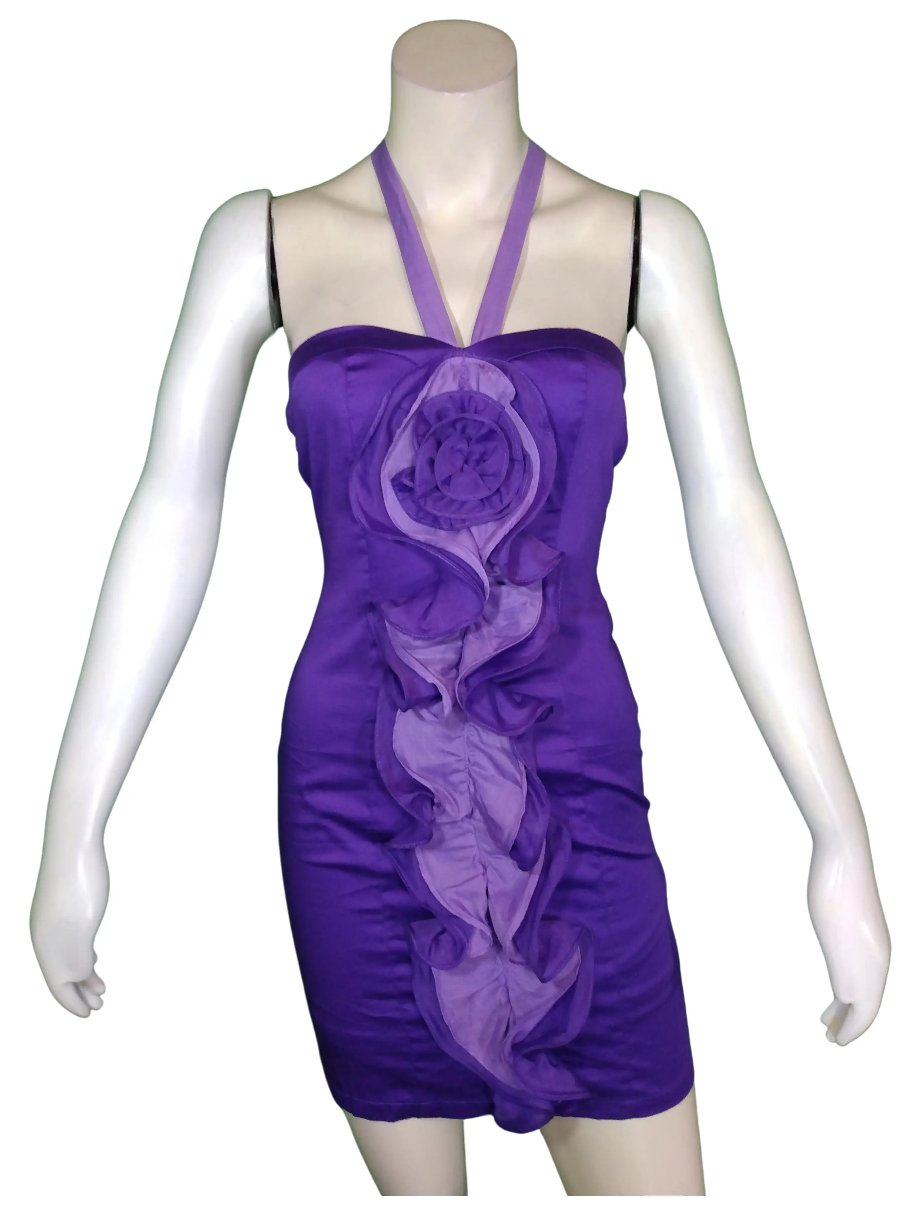 Minuet Women’s Purple Halter Dress with Flower, Size Small