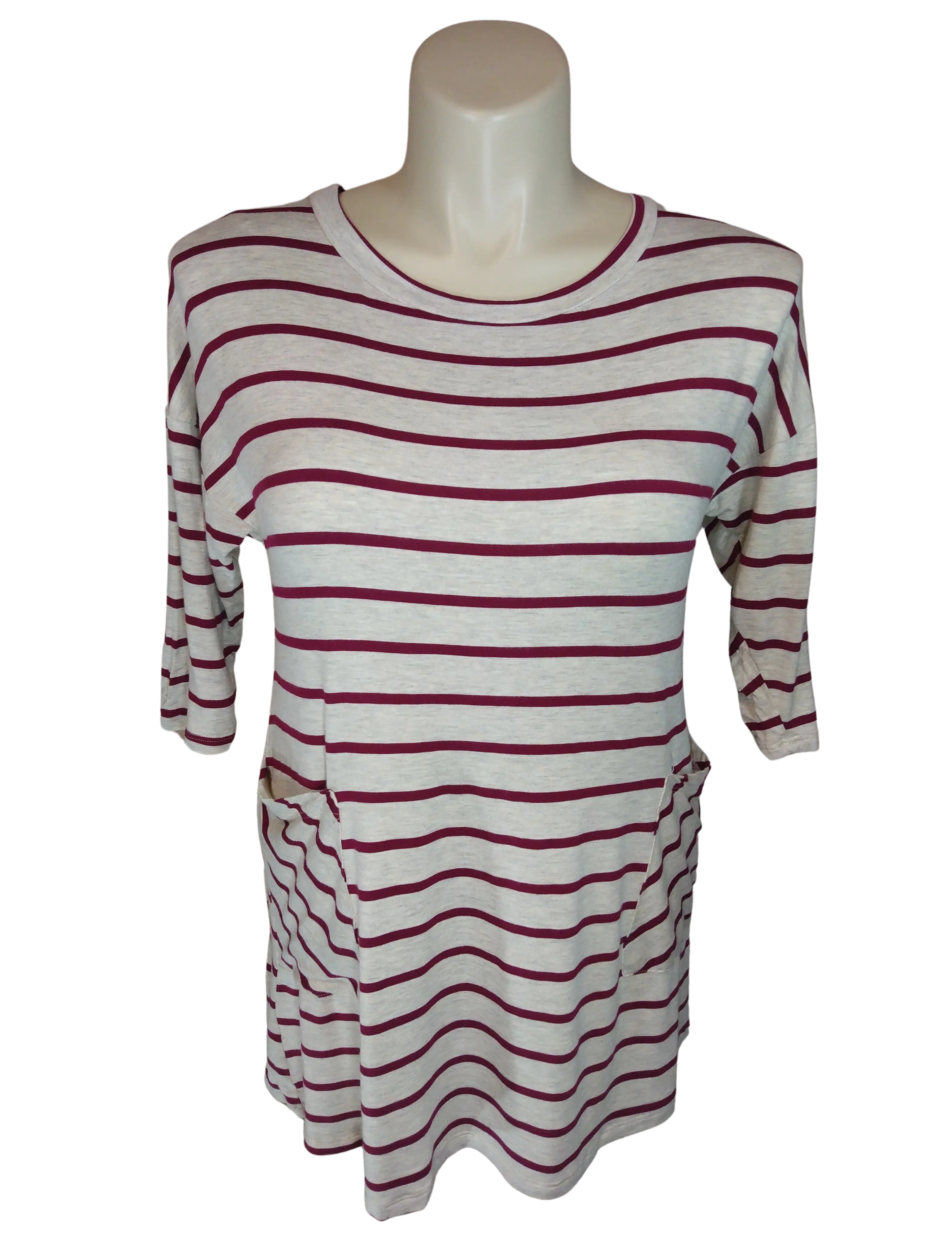 Emerald Women’s Tan/Raspberry Stripe Top, Size 1X