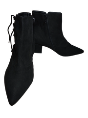 Metaphor Women's Black Suede Side Zip Ankle Boot – Pointy Toe, Sleek & Stylish, Size 8.5